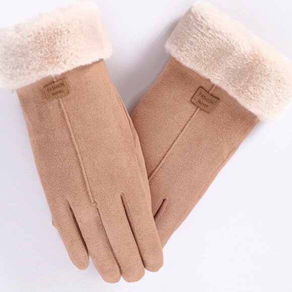 2/$30 Brown Touch Screen Faux Suede Fashion Gloves with Faux Fur Trim Winter - Picture 1 of 7